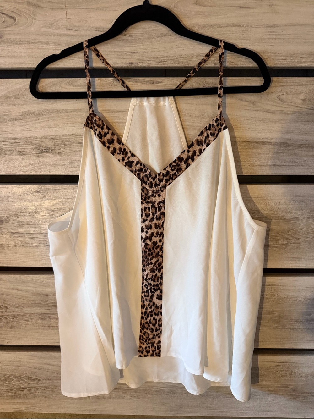 SHEIN Cream Tank Top with Leopard Trim